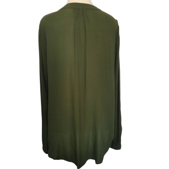 Velvet By Graham & Spencer Cavern Green Long Sleeve Viscose  Blouse - Sz L - Picture 4 of 8
